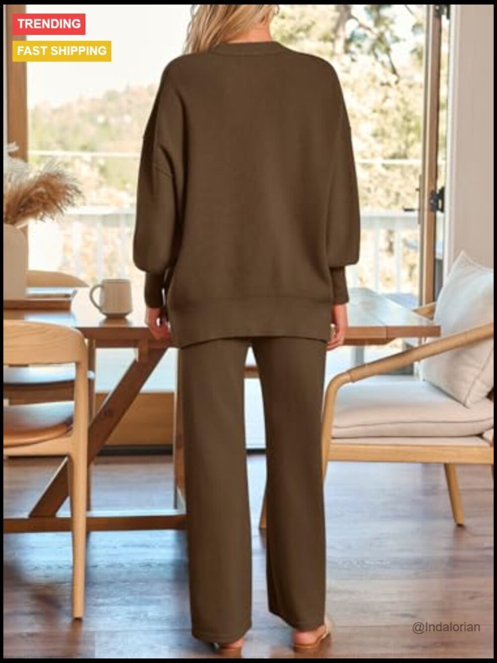 Oversized Knit Pullover Sweater Wide Leg Pants Lounge Set - Picture 4 of 6